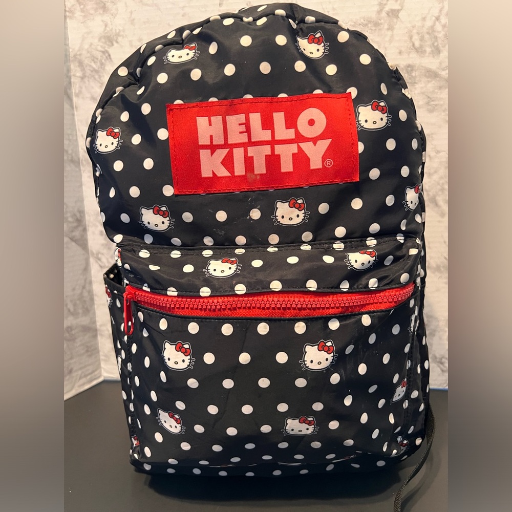 Hello Kitty Bioworld Backpack Back to School Collegiate Polka Dots Black/White